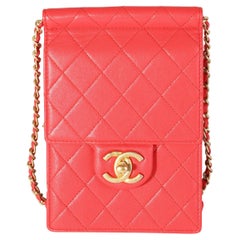 Chanel Red Quilted Calfskin Pearl Clutch on Chain