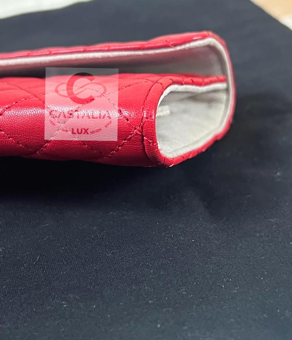 Chanel Red Quilted Camellia Wallet Clutch 3