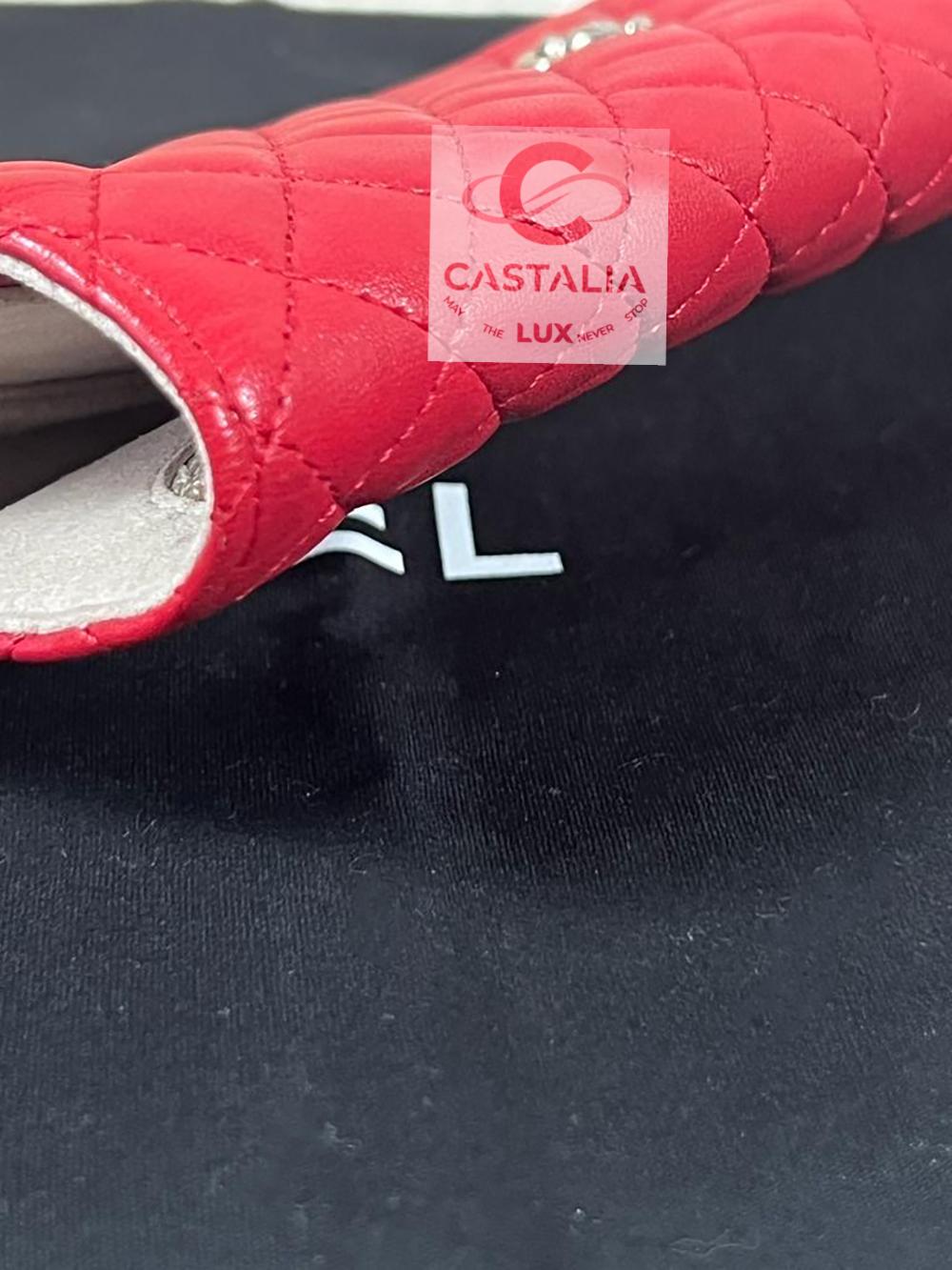 Chanel Red Quilted Camellia Wallet Clutch 4