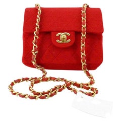 Vintage Chanel Red Quilted Canvas CC Mini Square Flap Shoulder Bag