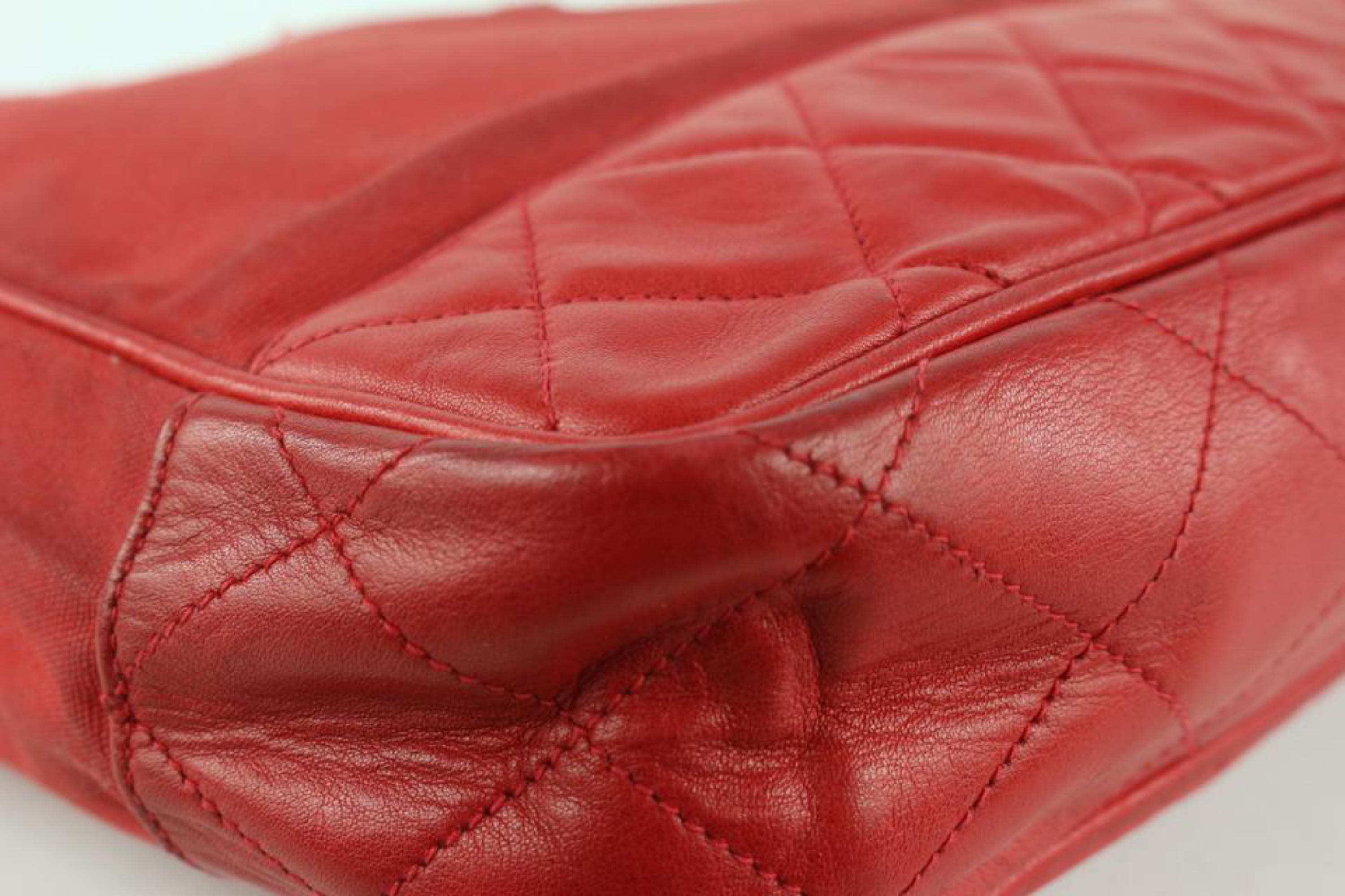 Chanel Red Quilted Canvas x Lambskin Gold Chain Tote Bag 16cc1029 In Fair Condition For Sale In Dix hills, NY