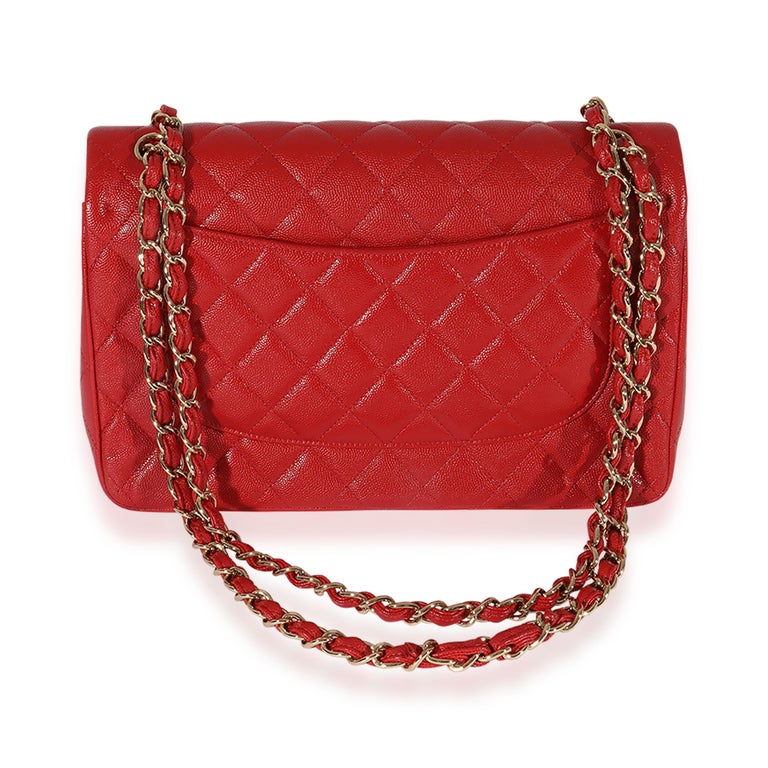 Chanel Red Quilted Caviar Jumbo Classic Double Flap Bag For Sale at 1stDibs