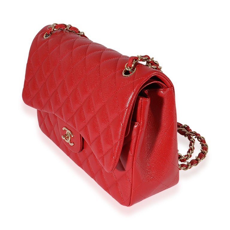Chanel Red Quilted Caviar Jumbo Classic Double Flap Bag For Sale at 1stDibs