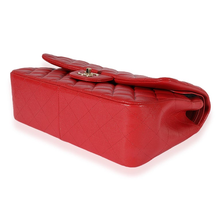 Chanel Red Quilted Caviar Jumbo Classic Double Flap Bag For Sale at 1stDibs