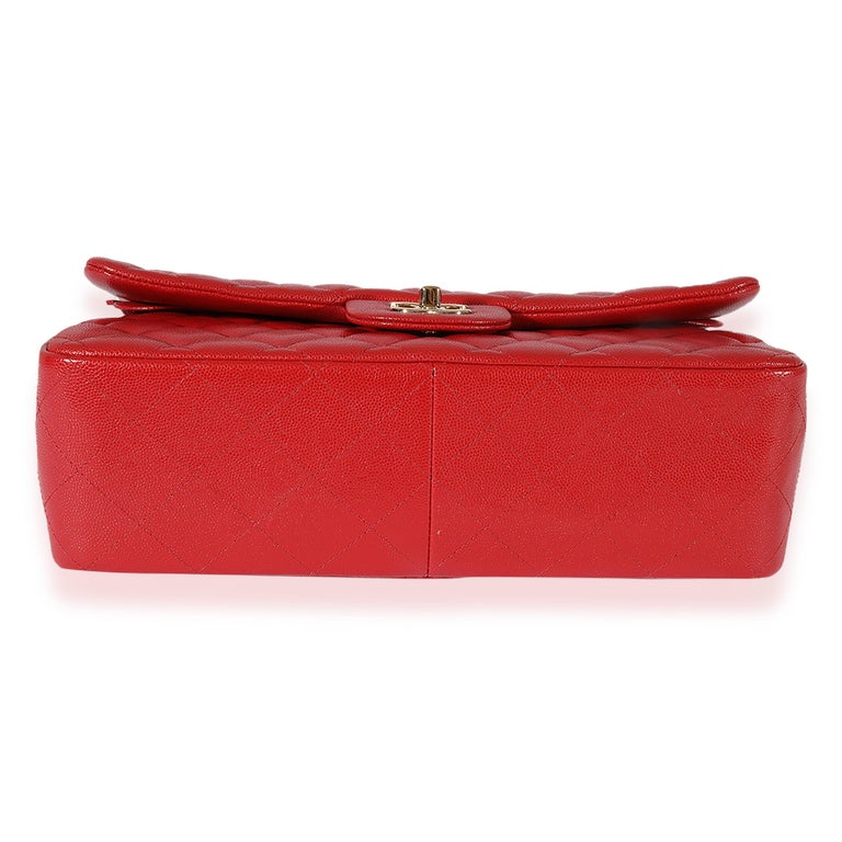 Chanel Red Quilted Caviar Jumbo Classic Double Flap Bag For Sale at 1stDibs