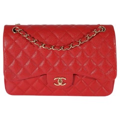 Chanel Red Quilted Caviar Jumbo Classic Double Flap Bag