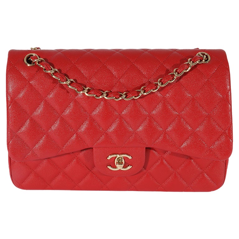 Chanel Red Quilted Caviar Jumbo Classic Double Flap Bag For Sale at 1stDibs