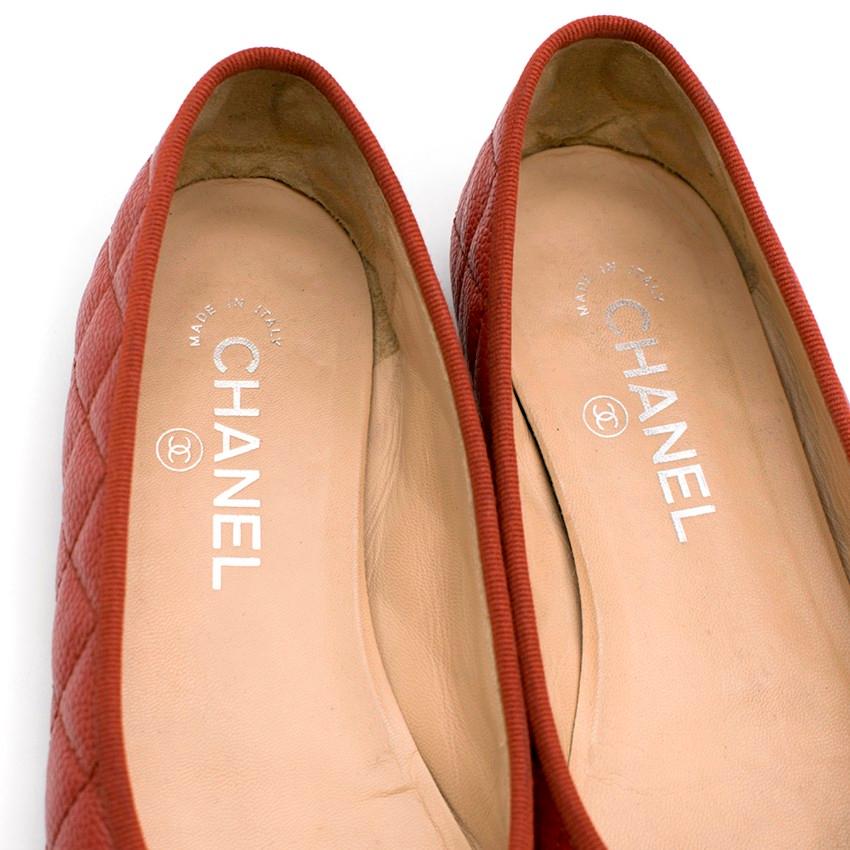 Chanel Red Quilted Caviar Leather Ballerina Flats 38.5 In Good Condition In London, GB