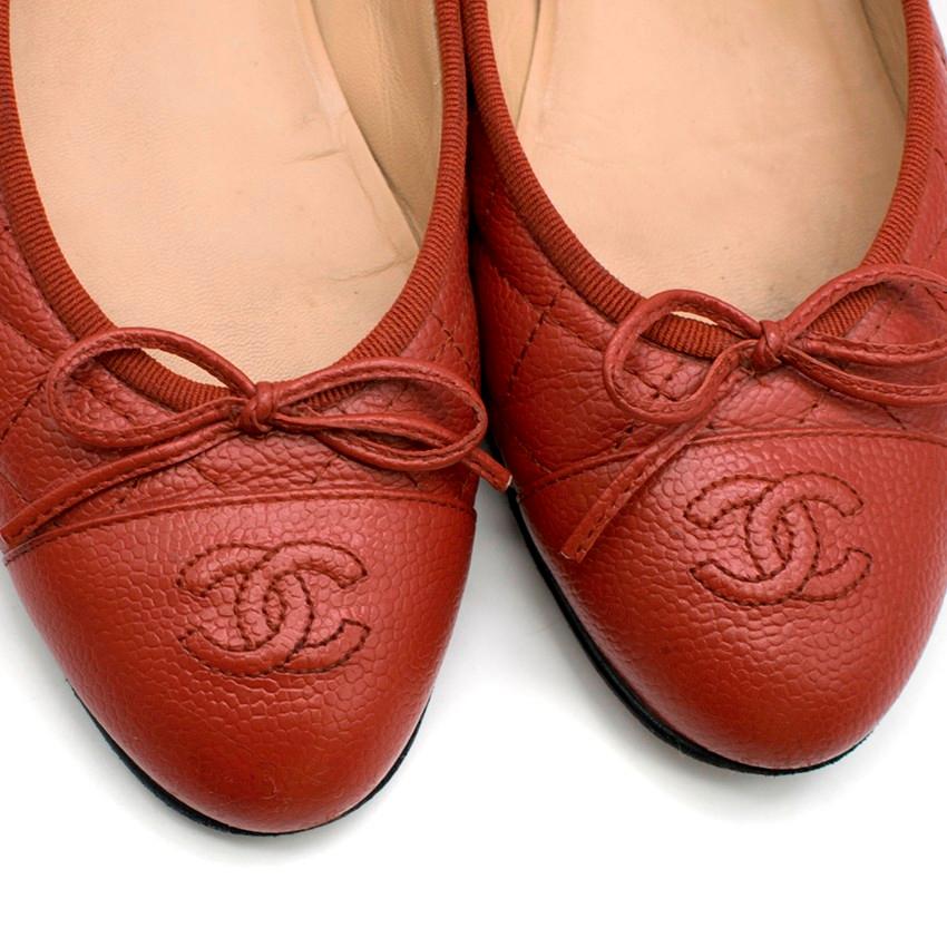 Women's Chanel Red Quilted Caviar Leather Ballerina Flats 38.5