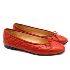 Chanel Red Quilted Caviar Leather Ballerina Flats 38.5
