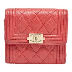Chanel Red Quilted Caviar Leather Boy Compact Wallet
