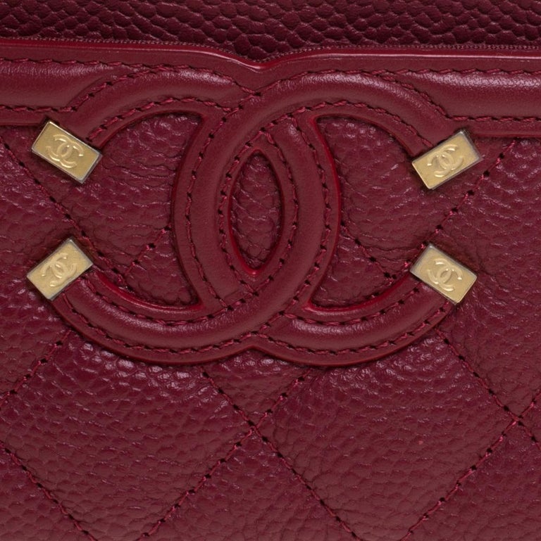 CHANEL Caviar Quilted CC Filigree Wallet On Chain WOC Beige Black, FASHIONPHILE