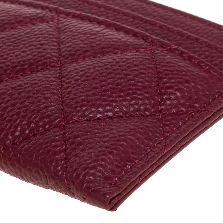 Chanel Red Quilted Caviar Leather CC Filigree Card Holder