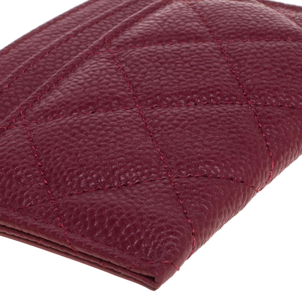 Women's Chanel Red Quilted Caviar Leather CC Filigree Card Holder