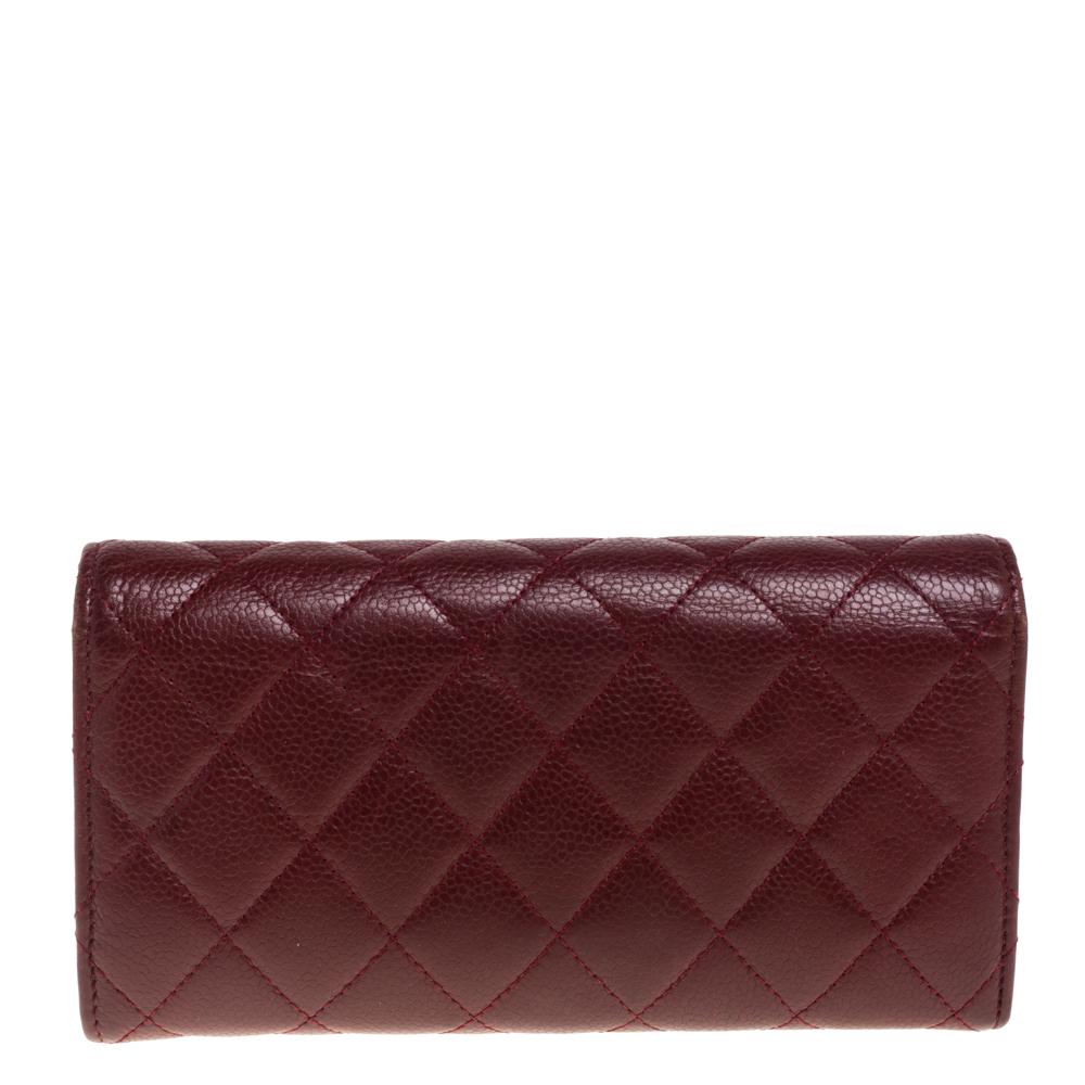 Brown Chanel Red Quilted Caviar Leather CC Flap Wallet