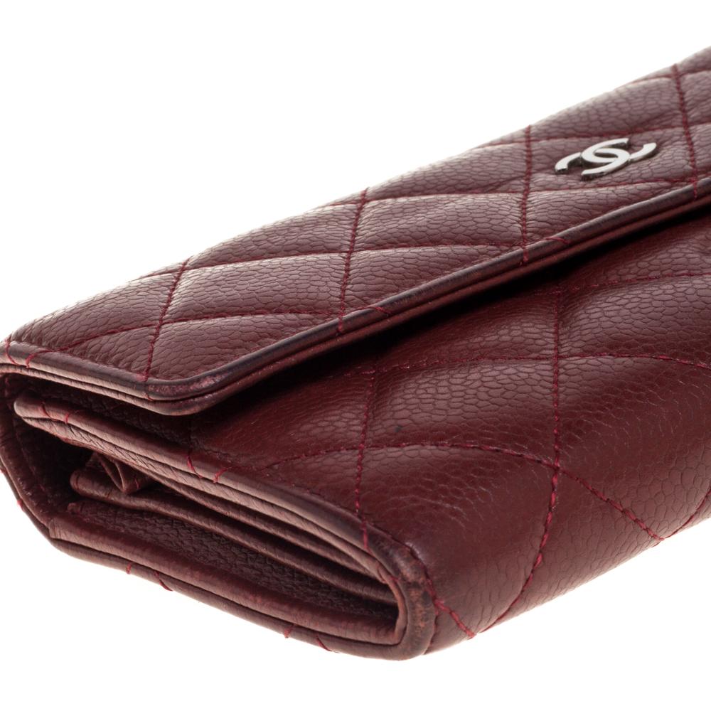 Women's Chanel Red Quilted Caviar Leather CC Flap Wallet