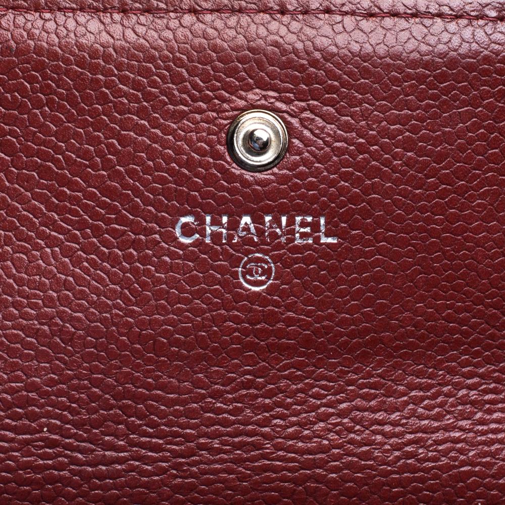 Chanel Red Quilted Caviar Leather CC Flap Wallet 2