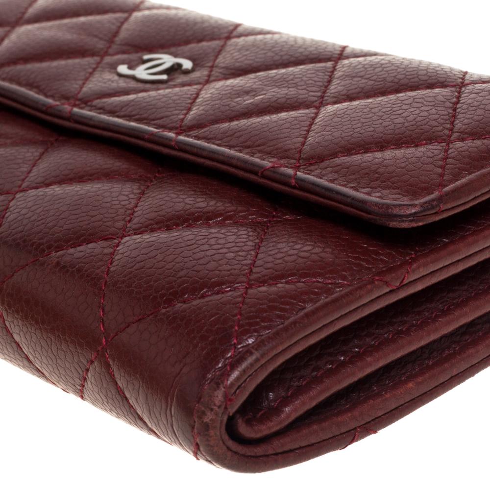 Chanel Red Quilted Caviar Leather CC Flap Wallet 3