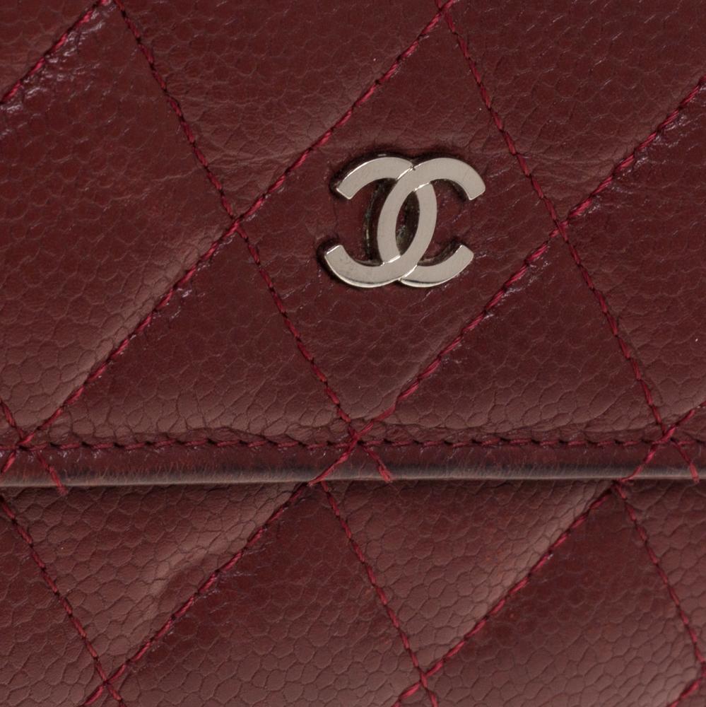 Chanel Red Quilted Caviar Leather CC Flap Wallet 4