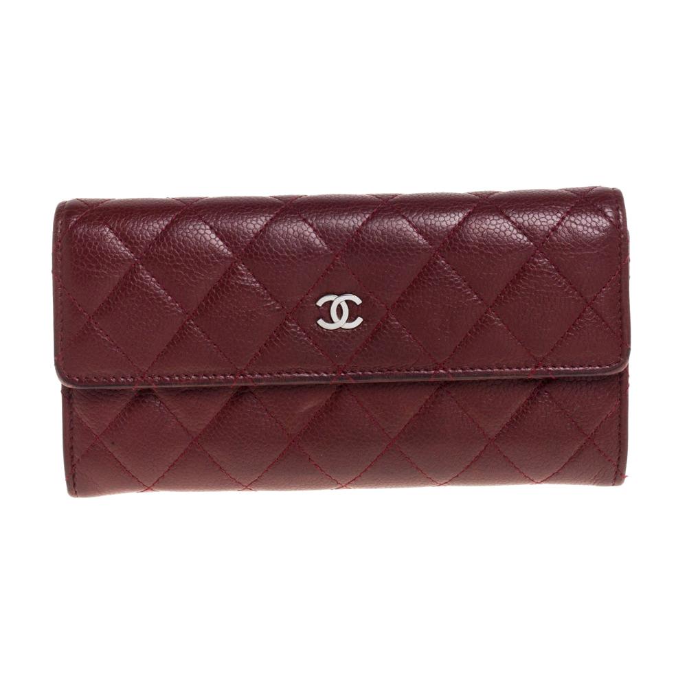 Chanel Red Quilted Caviar Leather CC Flap Wallet