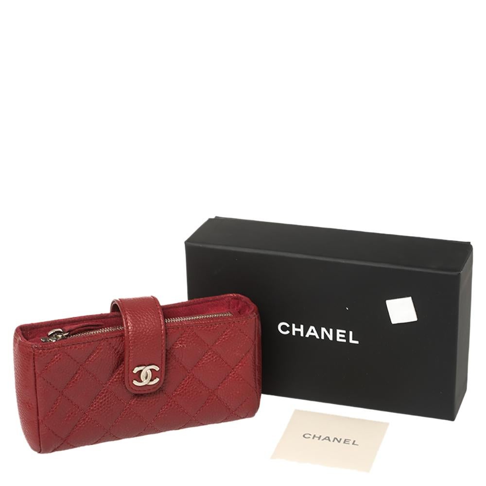 Chanel Red Quilted Caviar Leather CC Phone Pouch 5