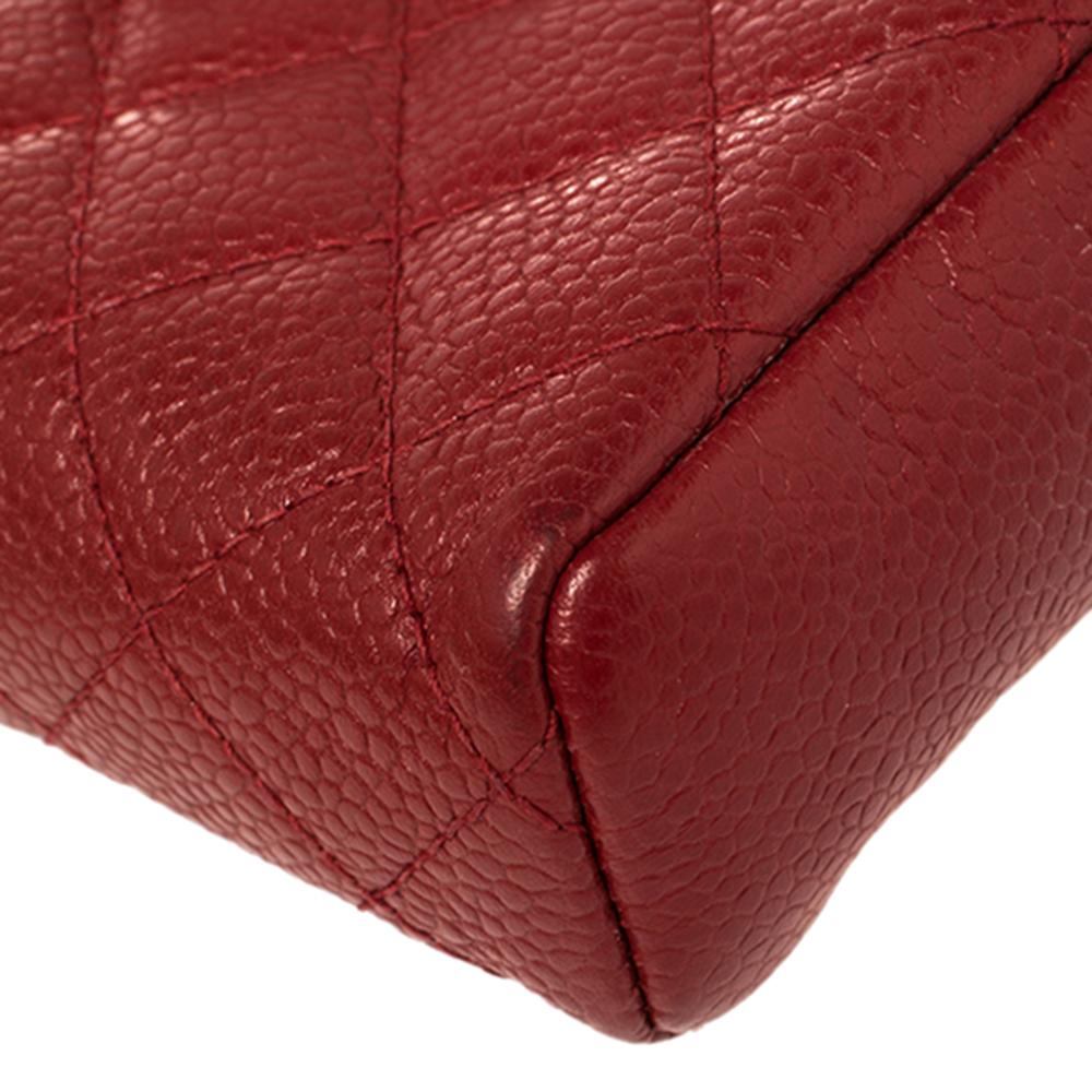 Chanel Red Quilted Caviar Leather CC Phone Pouch 1