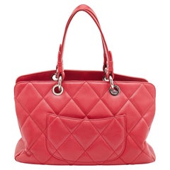 Chanel Red Quilted Caviar Leather CC Timeless Soft Shopper Tote