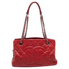 Chanel Red Quilted Caviar Leather CC Timeless Tote