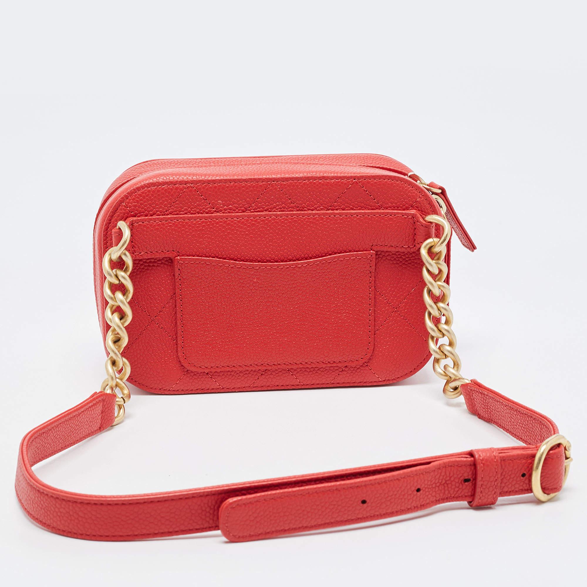 The Chanel Chic Affinity belt bag is a stylish and luxurious accessory. Crafted from high-quality caviar leather, it features an iconic quilted design in vibrant red, a chic belt strap for easy wear, and the classic Chanel logo for an elegant touch.