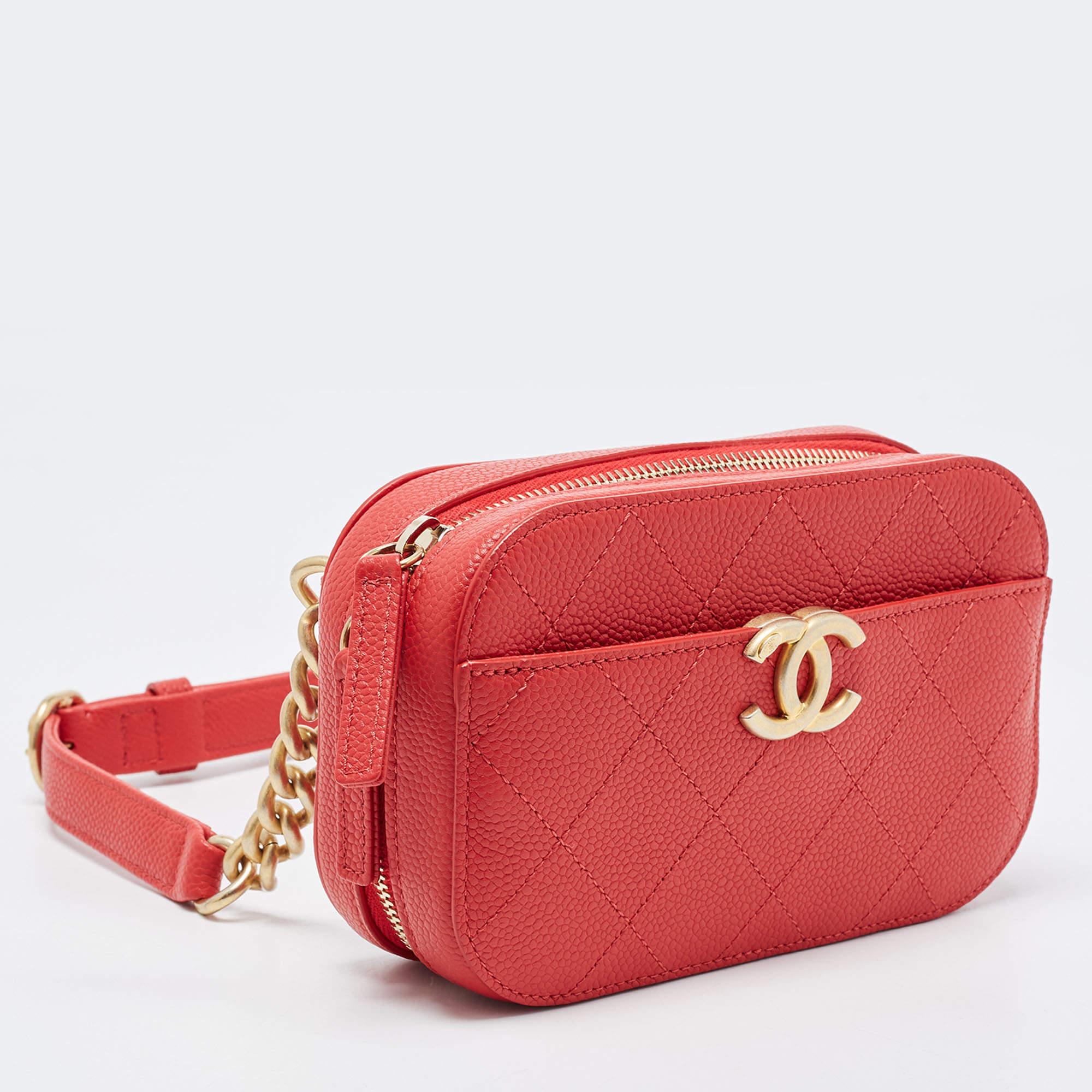 Women's Chanel Red Quilted Caviar Leather Chic Affinity Belt Bag