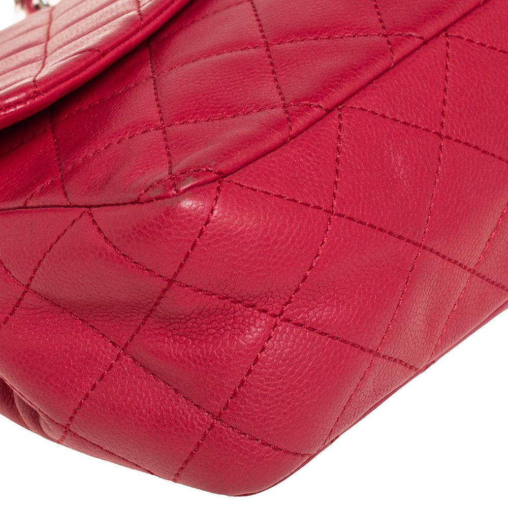 Chanel Red Quilted Caviar Leather Classic Single Flap Bag 6