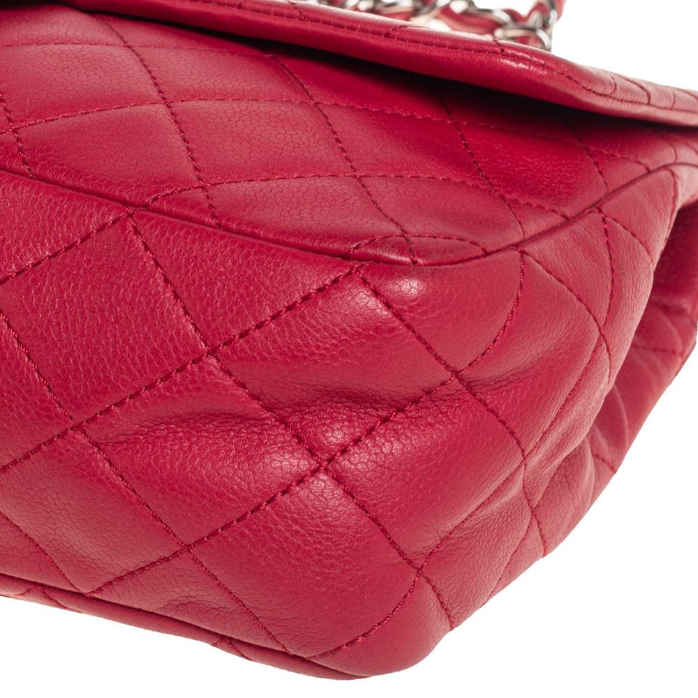 Chanel Red Quilted Caviar Leather Classic Single Flap Bag 7