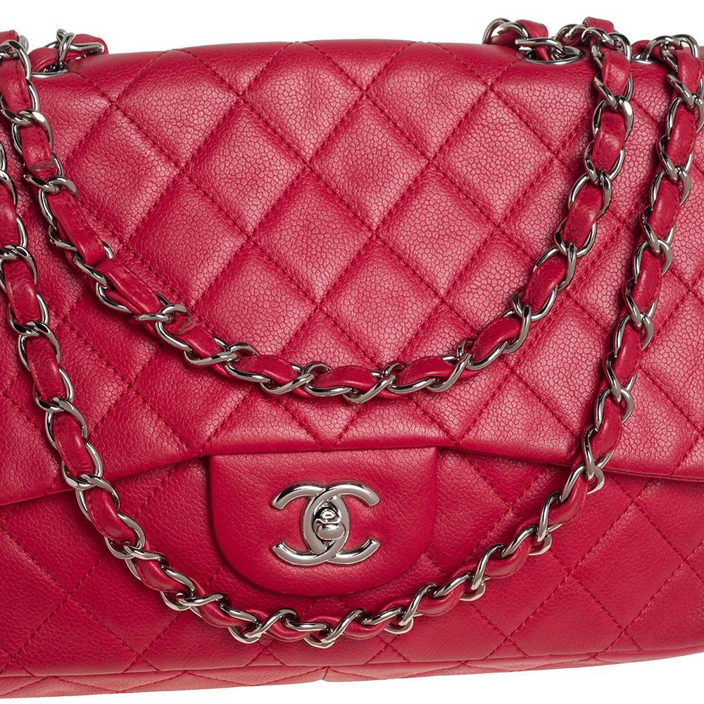 Women's Chanel Red Quilted Caviar Leather Classic Single Flap Bag