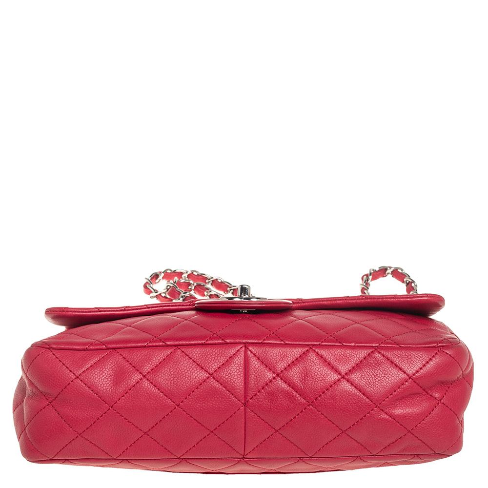 Chanel Red Quilted Caviar Leather Classic Single Flap Bag 1