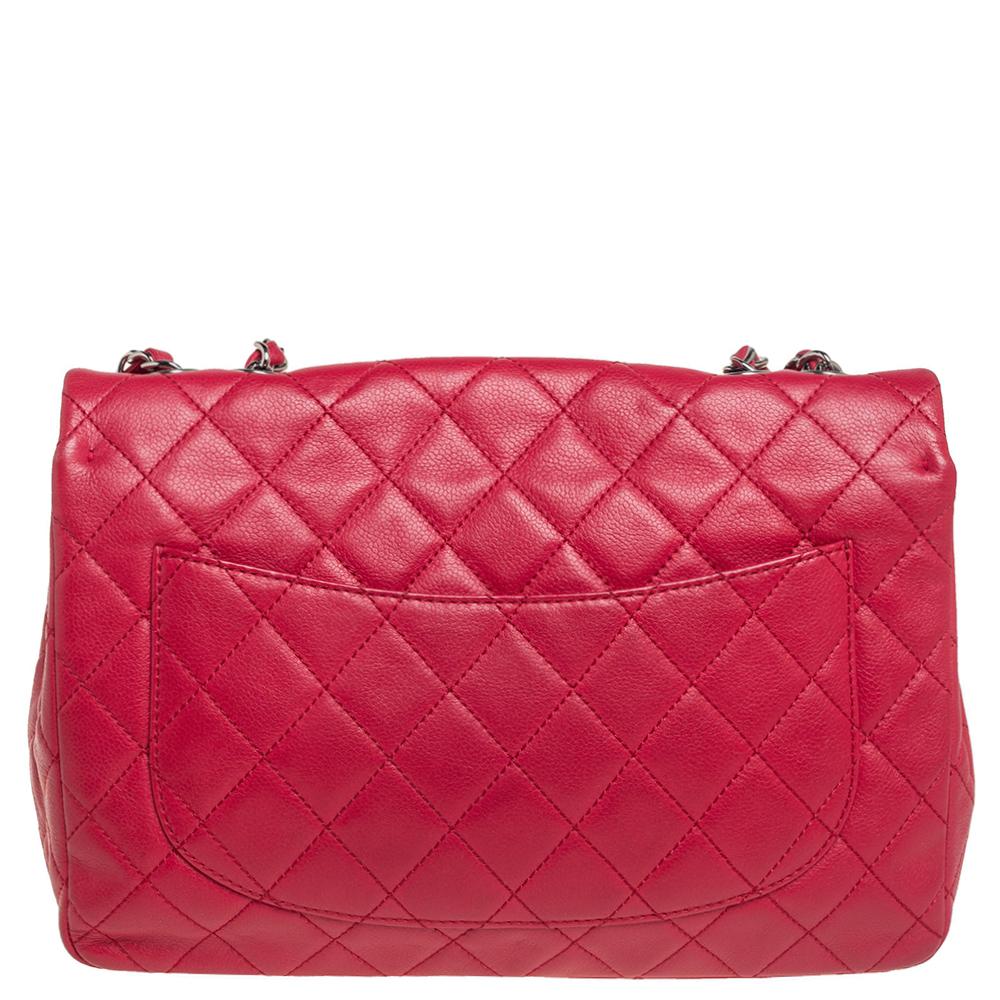 Chanel Red Quilted Caviar Leather Classic Single Flap Bag 2