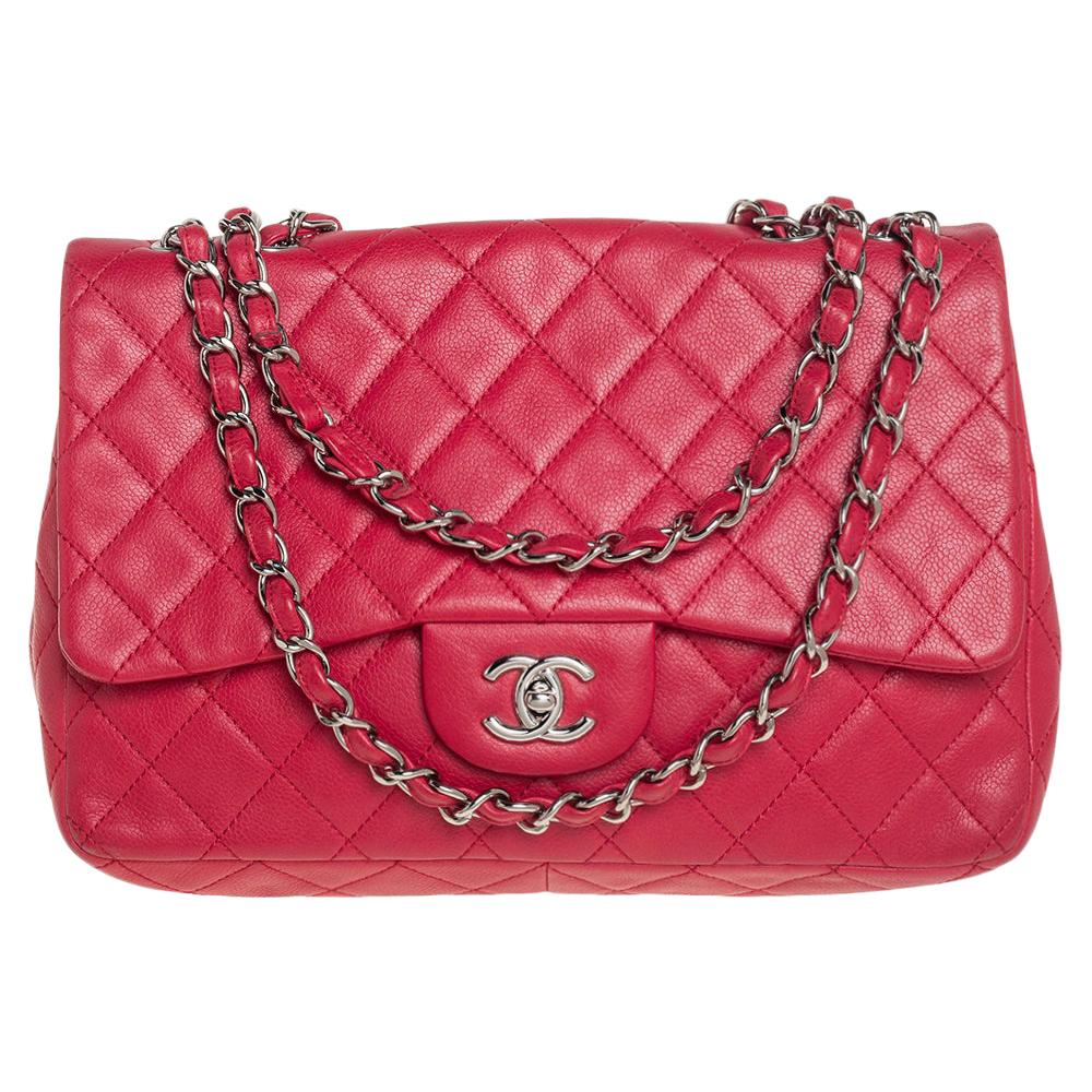 Chanel Red Quilted Caviar Leather Classic Single Flap Bag