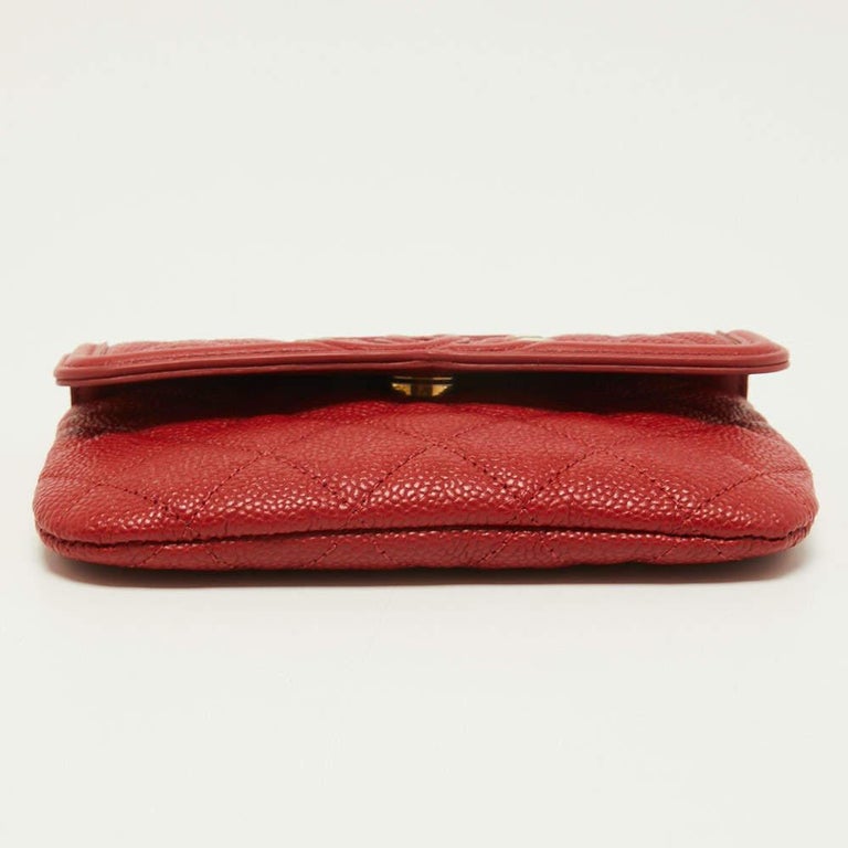 Chanel Red Quilted Caviar Leather Filigree Wallet For Sale at 1stDibs