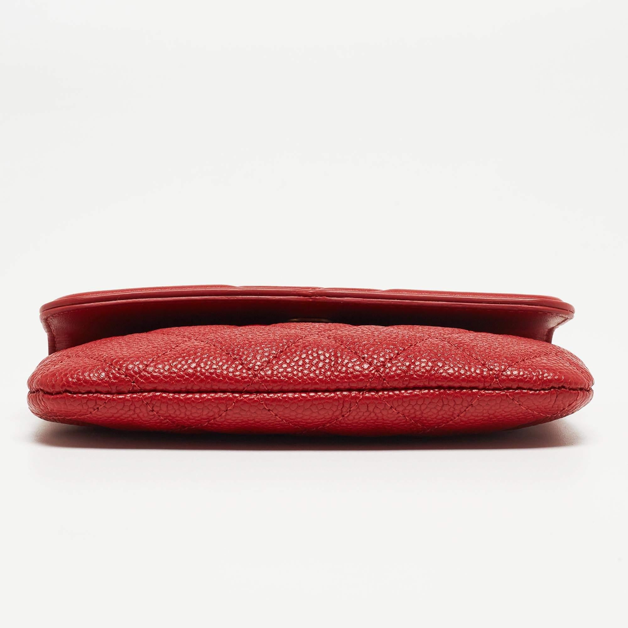 Women's Chanel Red Quilted Caviar Leather Filigree Wallet