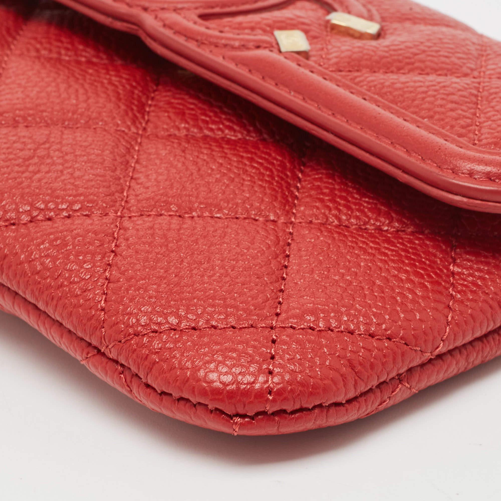 Chanel Red Quilted Caviar Leather Filigree Wallet 1