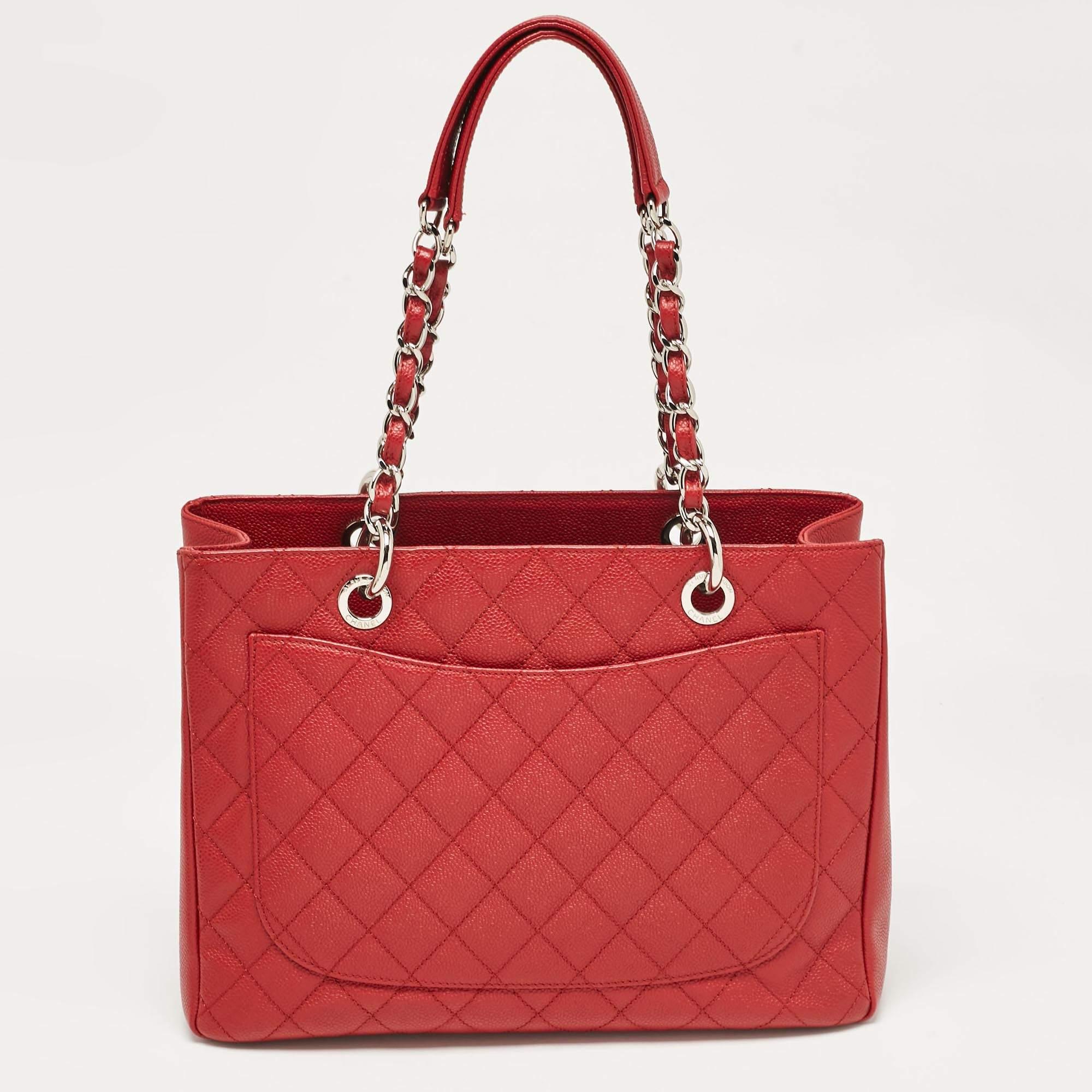 Women's Chanel Red Quilted Caviar Leather Grand Shopper Tote