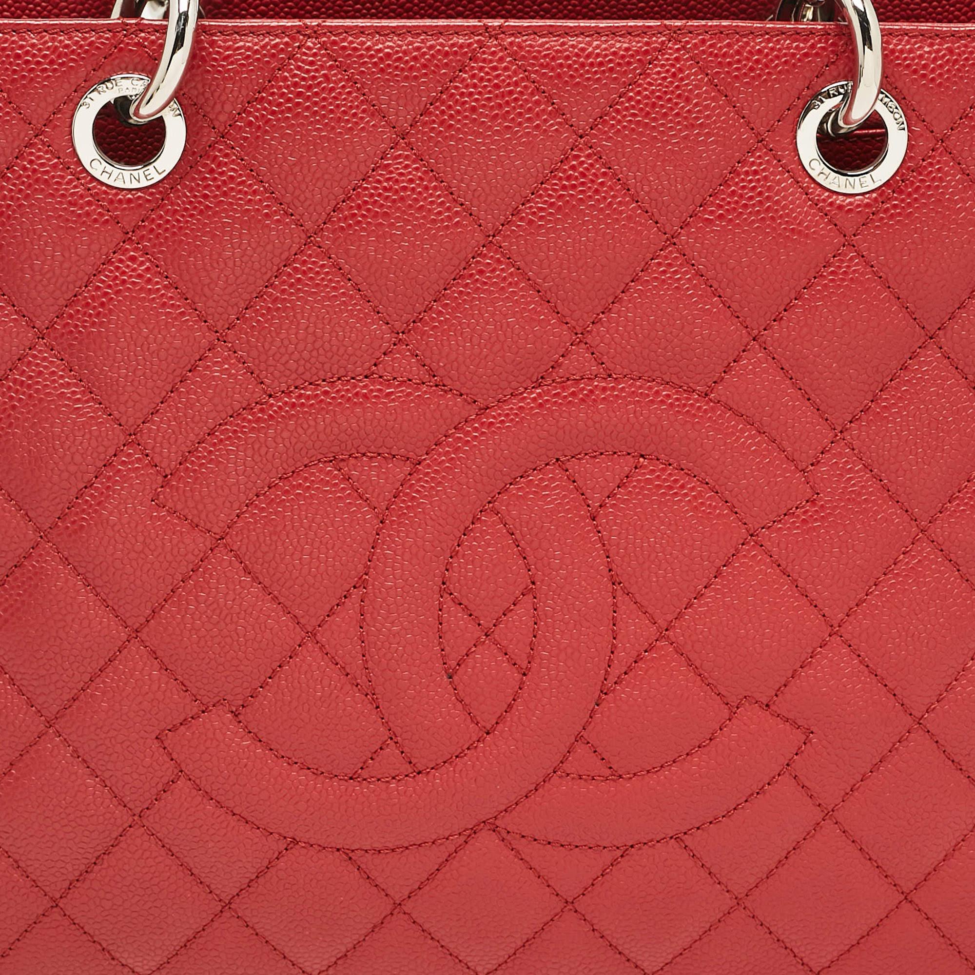 Chanel Red Quilted Caviar Leather Grand Shopper Tote 1
