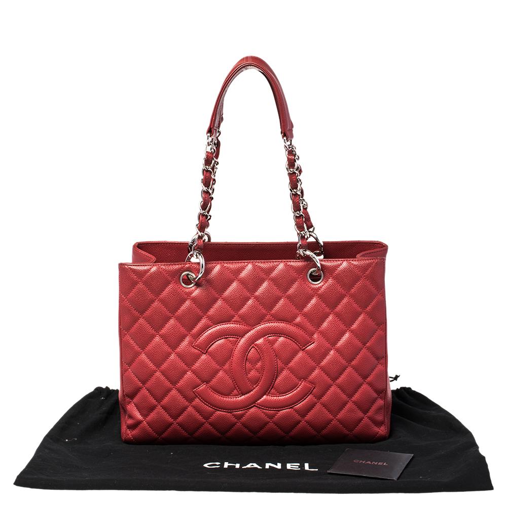 Chanel Red Quilted Caviar Leather Grand Shopping Tote 6