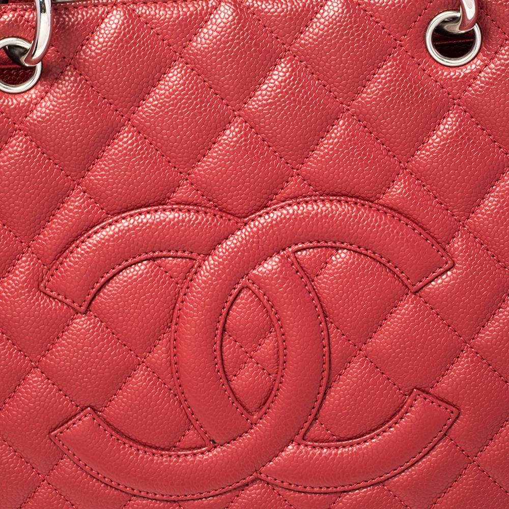 Chanel Red Quilted Caviar Leather Grand Shopping Tote 3