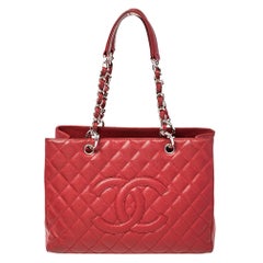 chanel black and red bag Chanel Red Quilted Caviar Leather Grand Shopping Tote