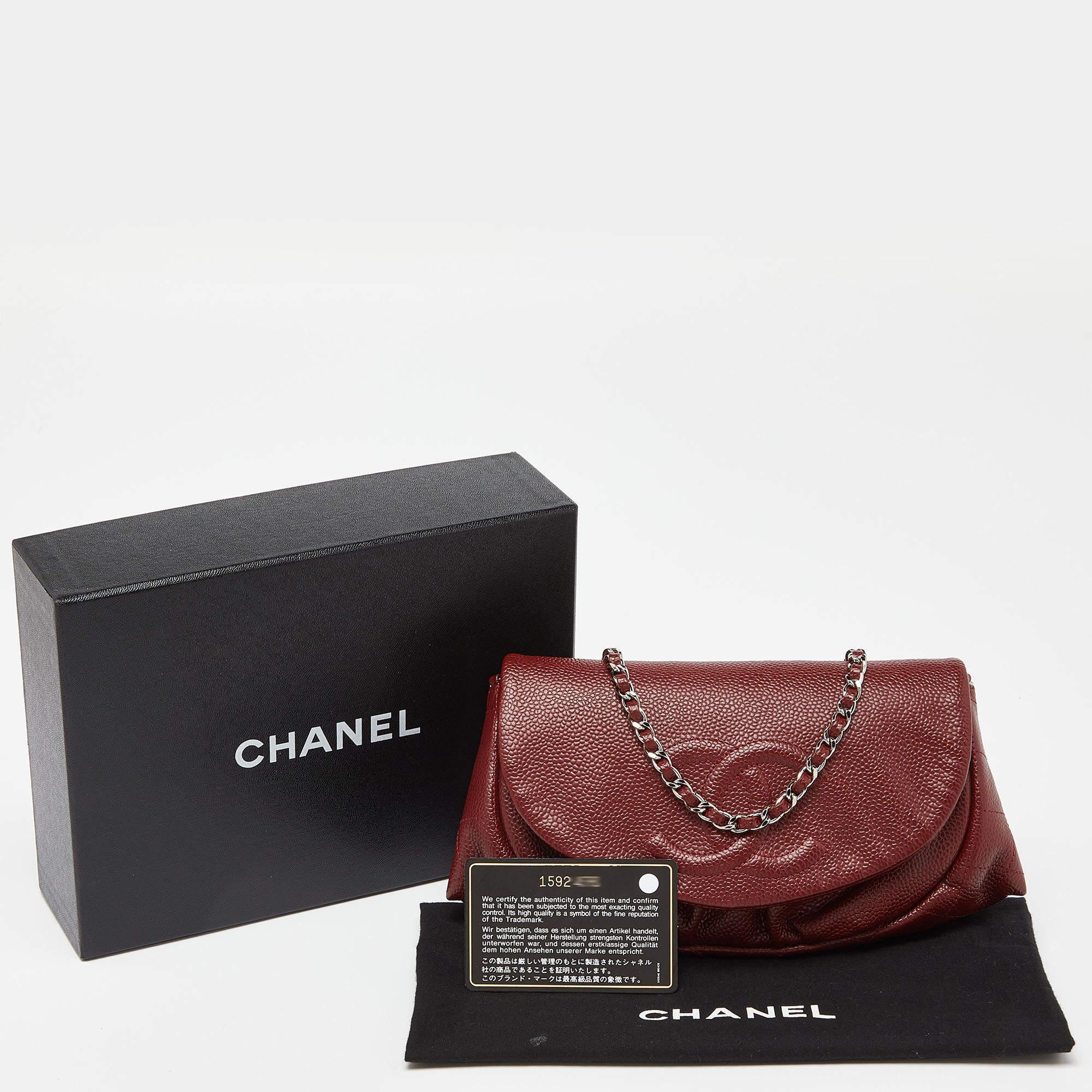 Chanel Red Quilted Caviar Leather Half Moon Wallet On Chain For Sale 6