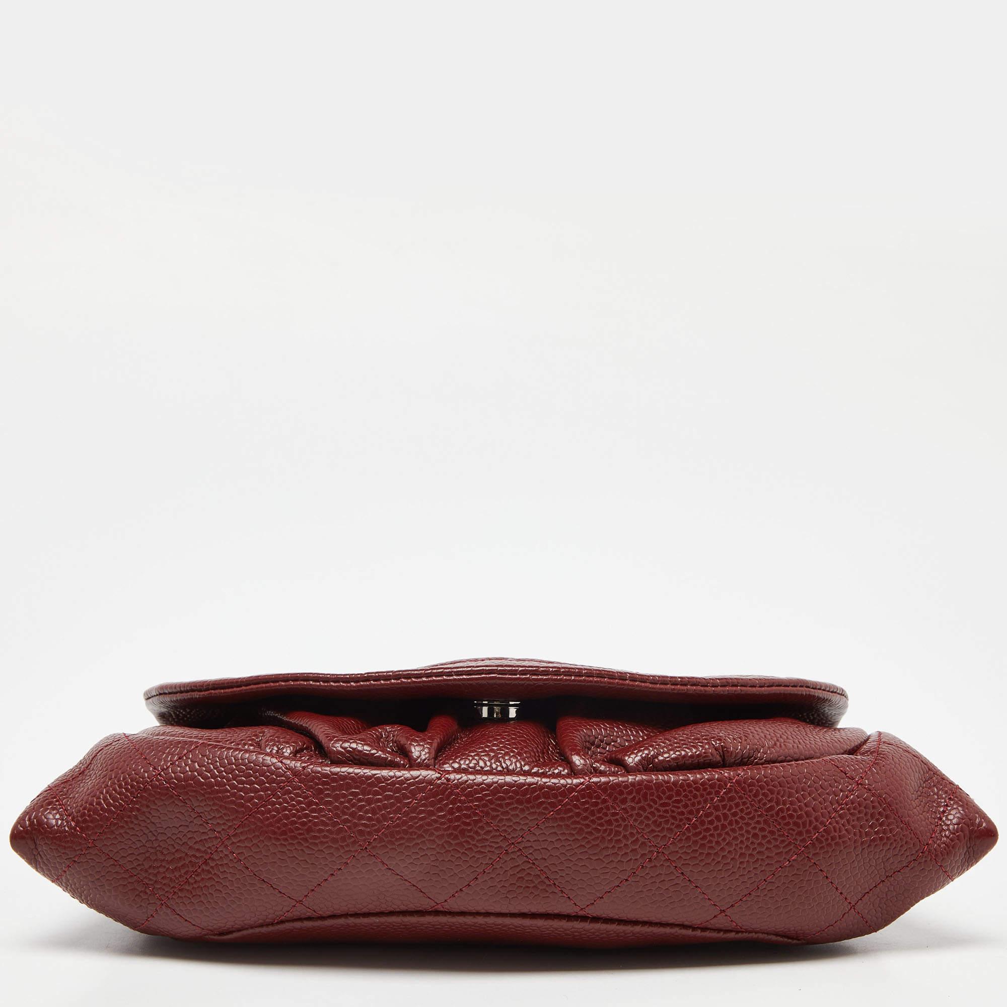 Chanel Red Quilted Caviar Leather Half Moon Wallet On Chain 6