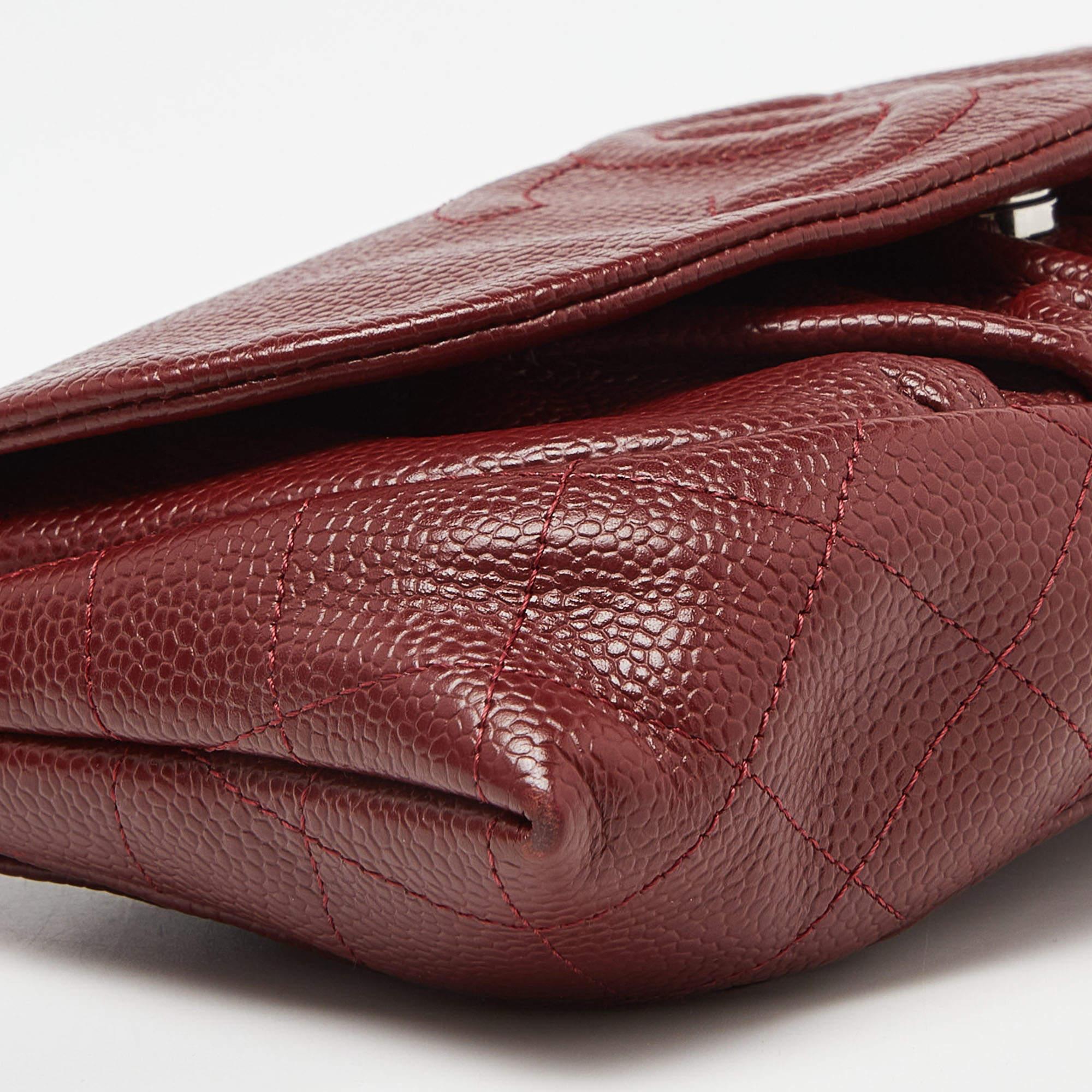 Chanel Red Quilted Caviar Leather Half Moon Wallet On Chain 7
