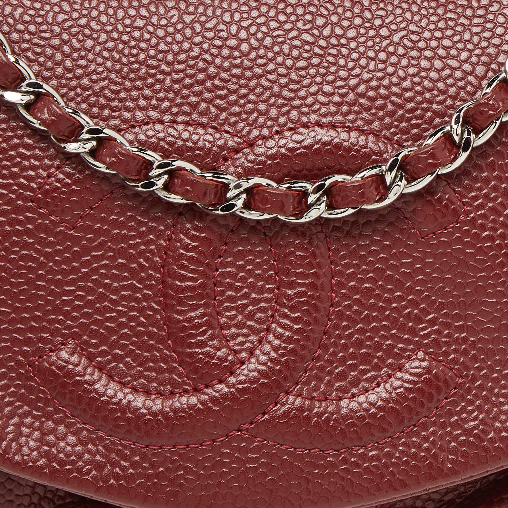 Brown Chanel Red Quilted Caviar Leather Half Moon Wallet On Chain