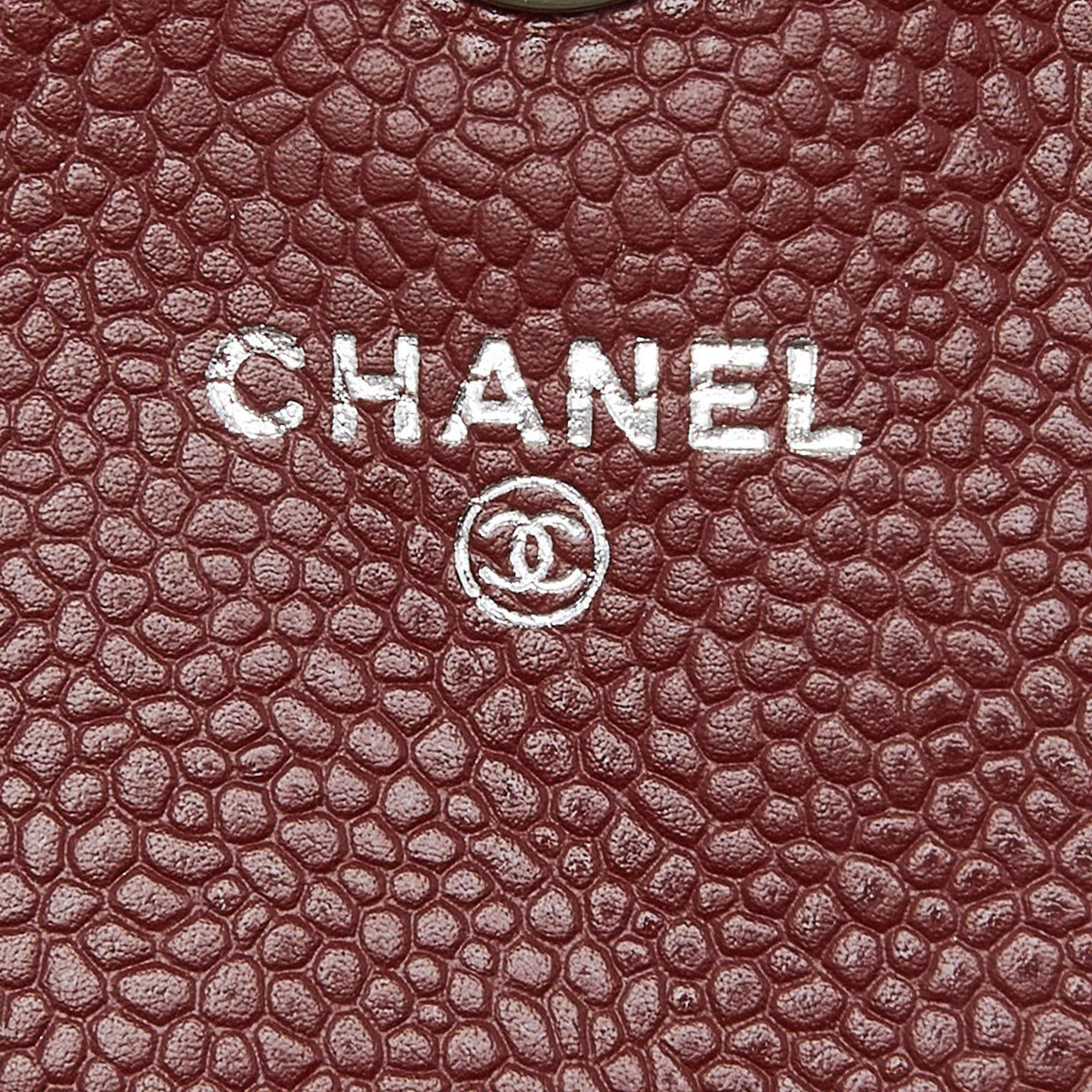 Chanel Red Quilted Caviar Leather Half Moon Wallet On Chain For Sale 2