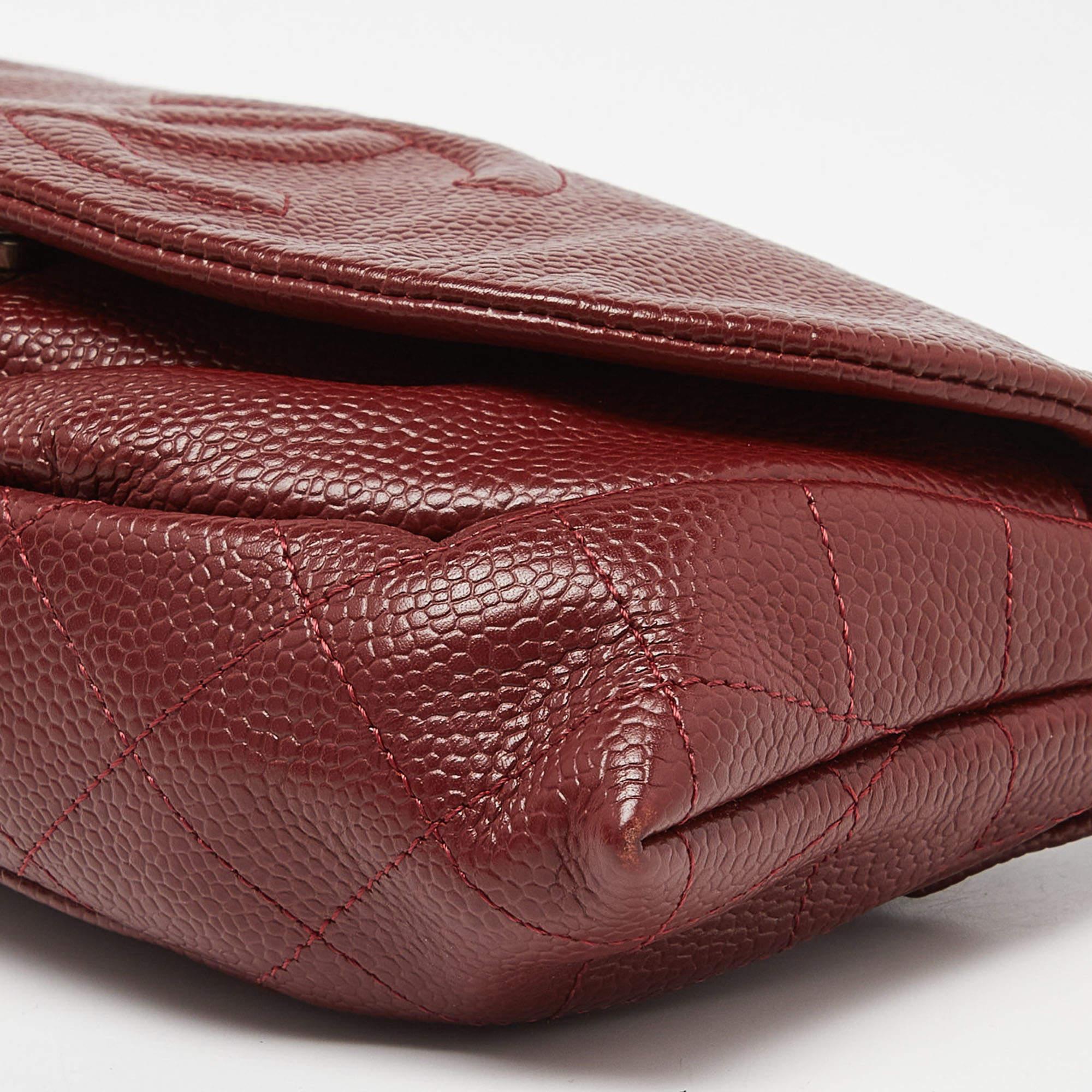 Chanel Red Quilted Caviar Leather Half Moon Wallet On Chain 3